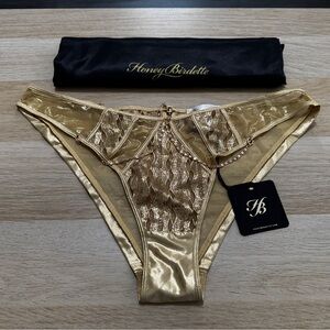 Honey Birdette Laura Panty Brief Gold Size M | Luxury Lingerie | New with Tags